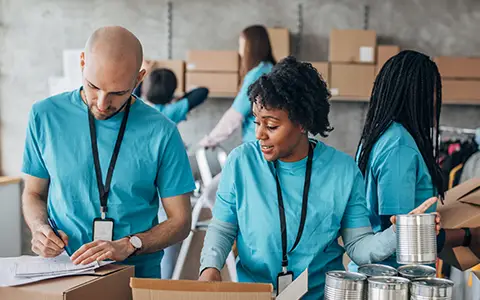 Volunteers working together